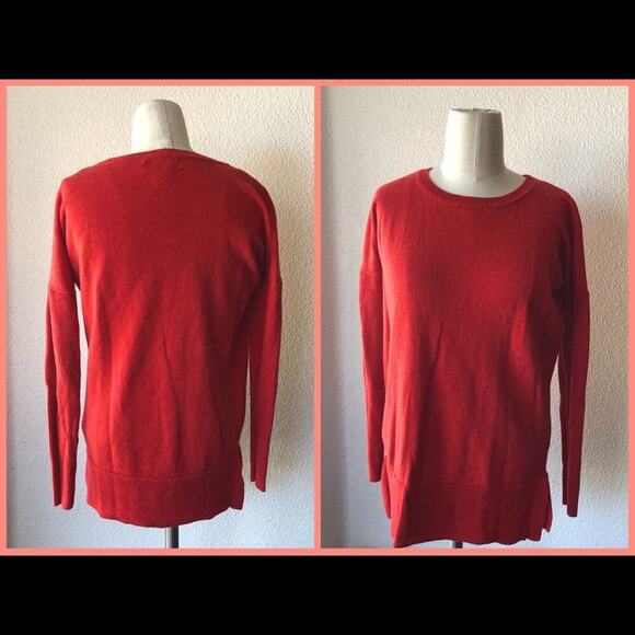 Cynthia Rowley sweater orange side slit merino wool nautical preppy summer fall - Picture 1 of 2